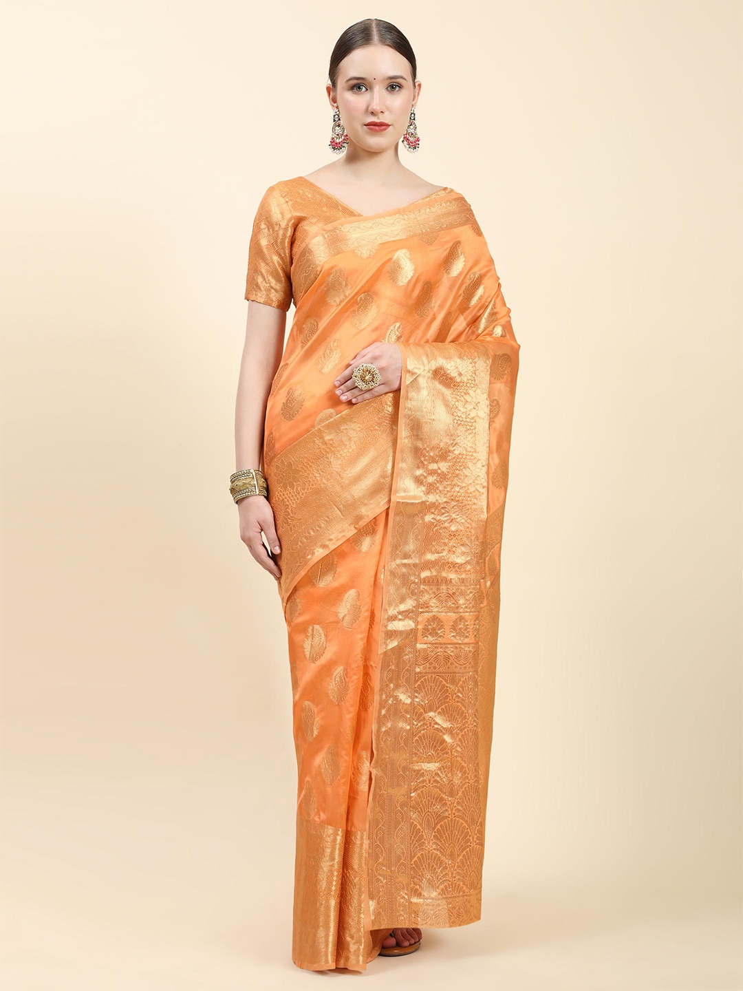 

ALAGINI Paisley Zari Banarasi Saree, Orange