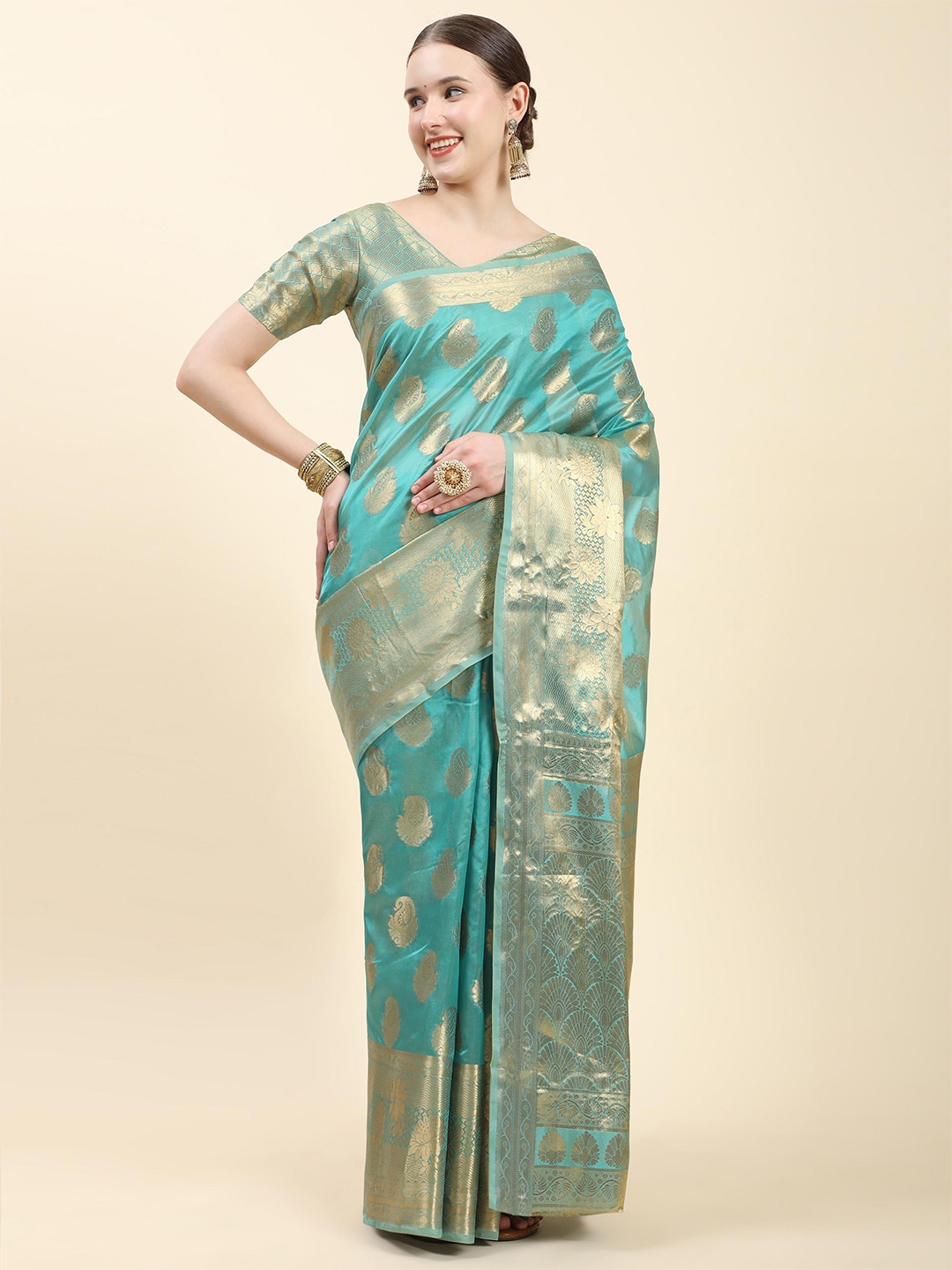 

ALAGINI Ethnic Motifs Woven Design Zari Banarasi Saree, Blue