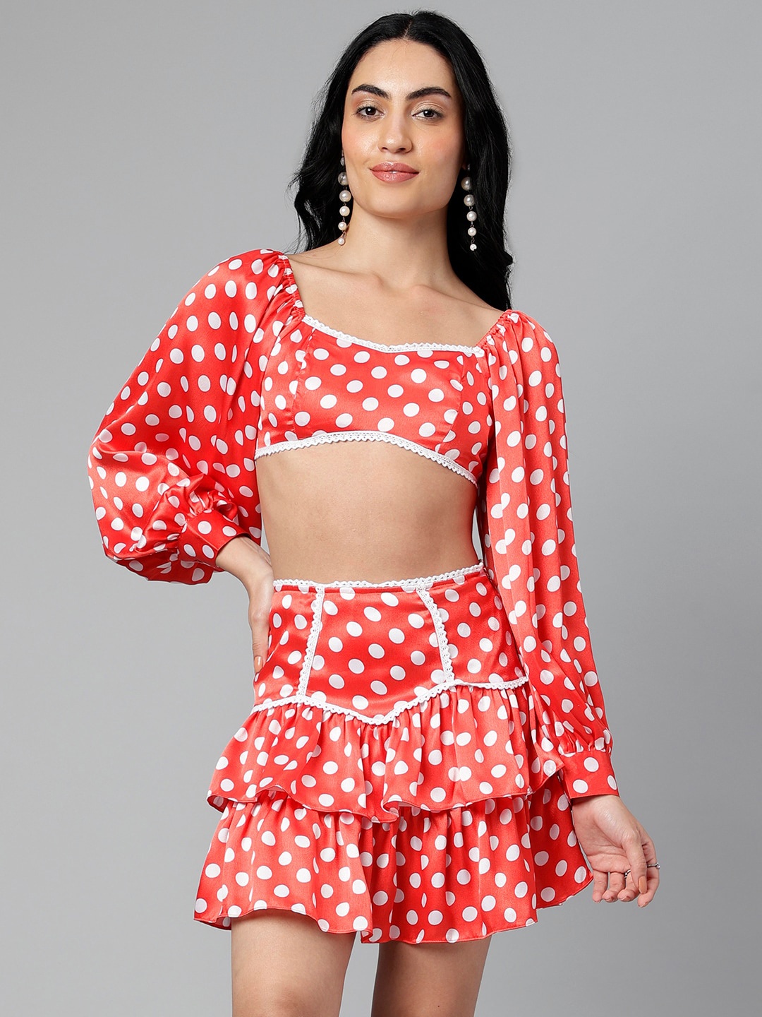 

I Love She Geometric Printed Mini Tiered Skirt, Red