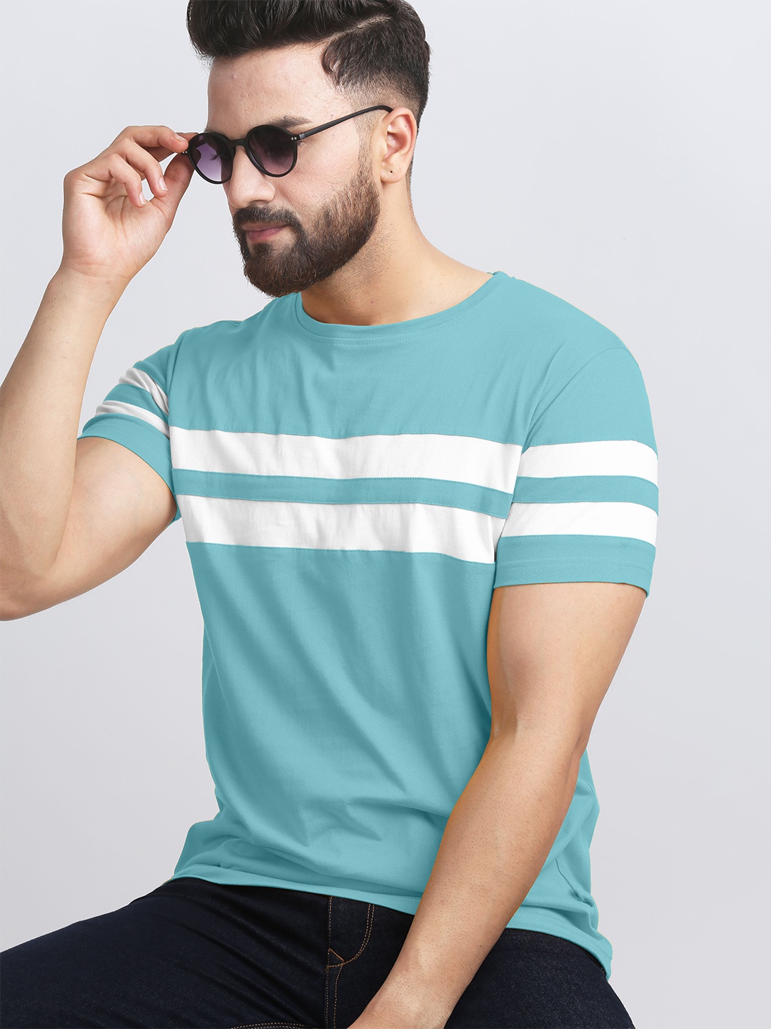 

AUSK Striped Round Neck Half Sleeves T-shirt, Turquoise blue