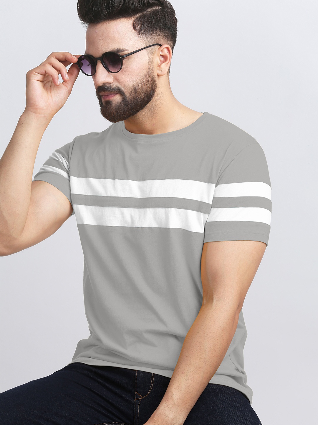

AUSK Striped Round Neck Half Sleeves T-shirt, Grey