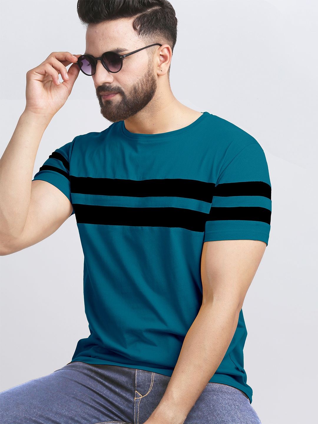 

AUSK Striped Round Neck Half Sleeves T-shirt, Teal