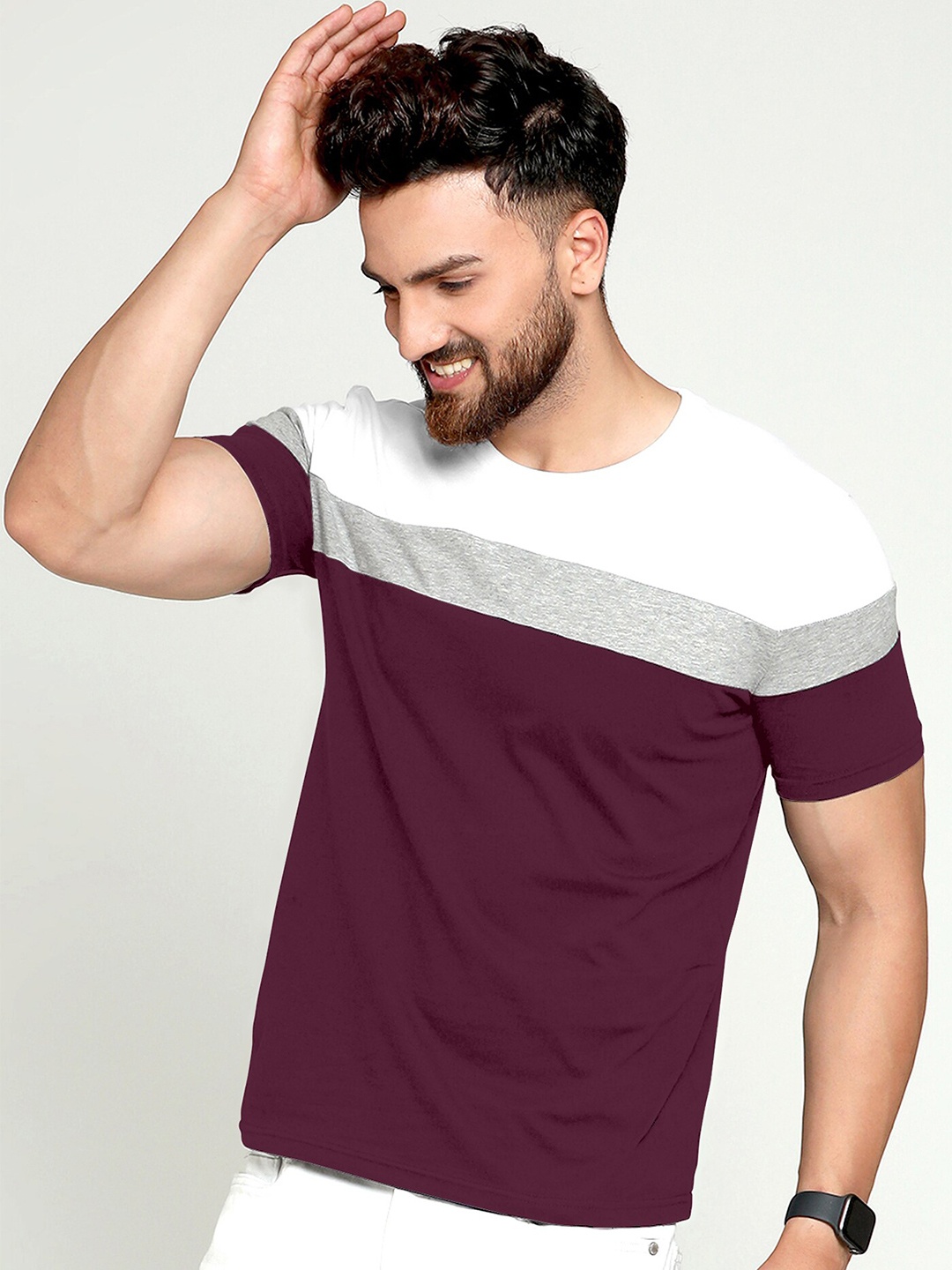 

AUSK Colourblocked Round Neck Half Sleeves T-shirt, Lavender