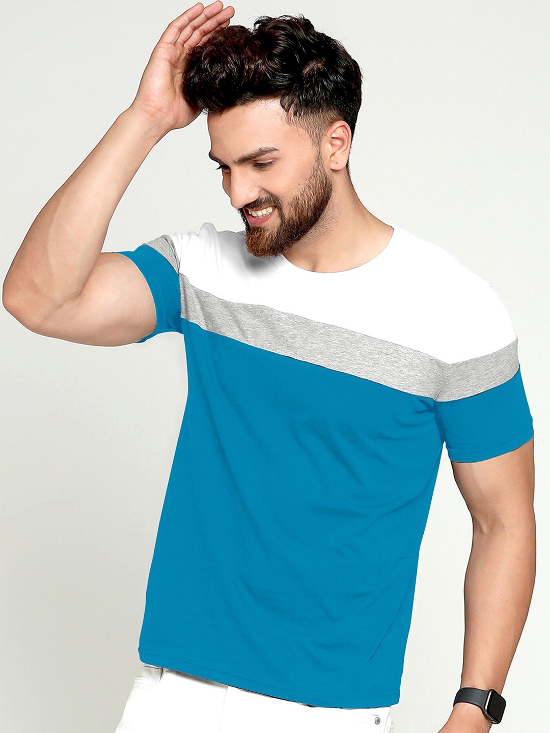

AUSK Colourblocked Round Neck Half Sleeves T-shirt, Blue