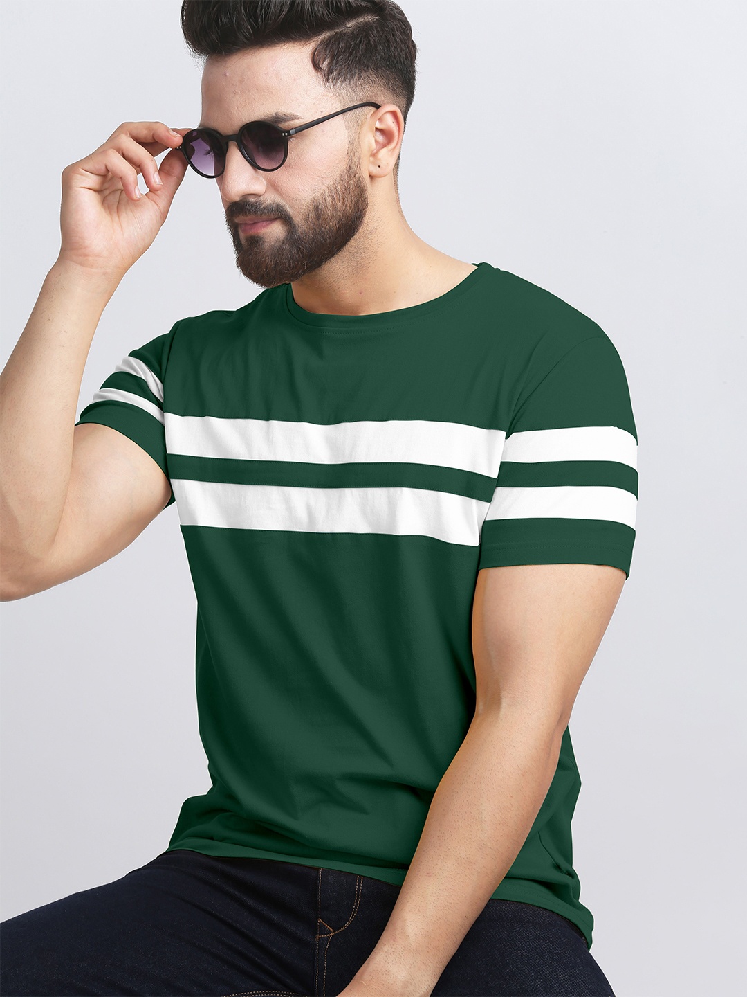 

AUSK Striped Round Neck Half Sleeves T-shirt, Green