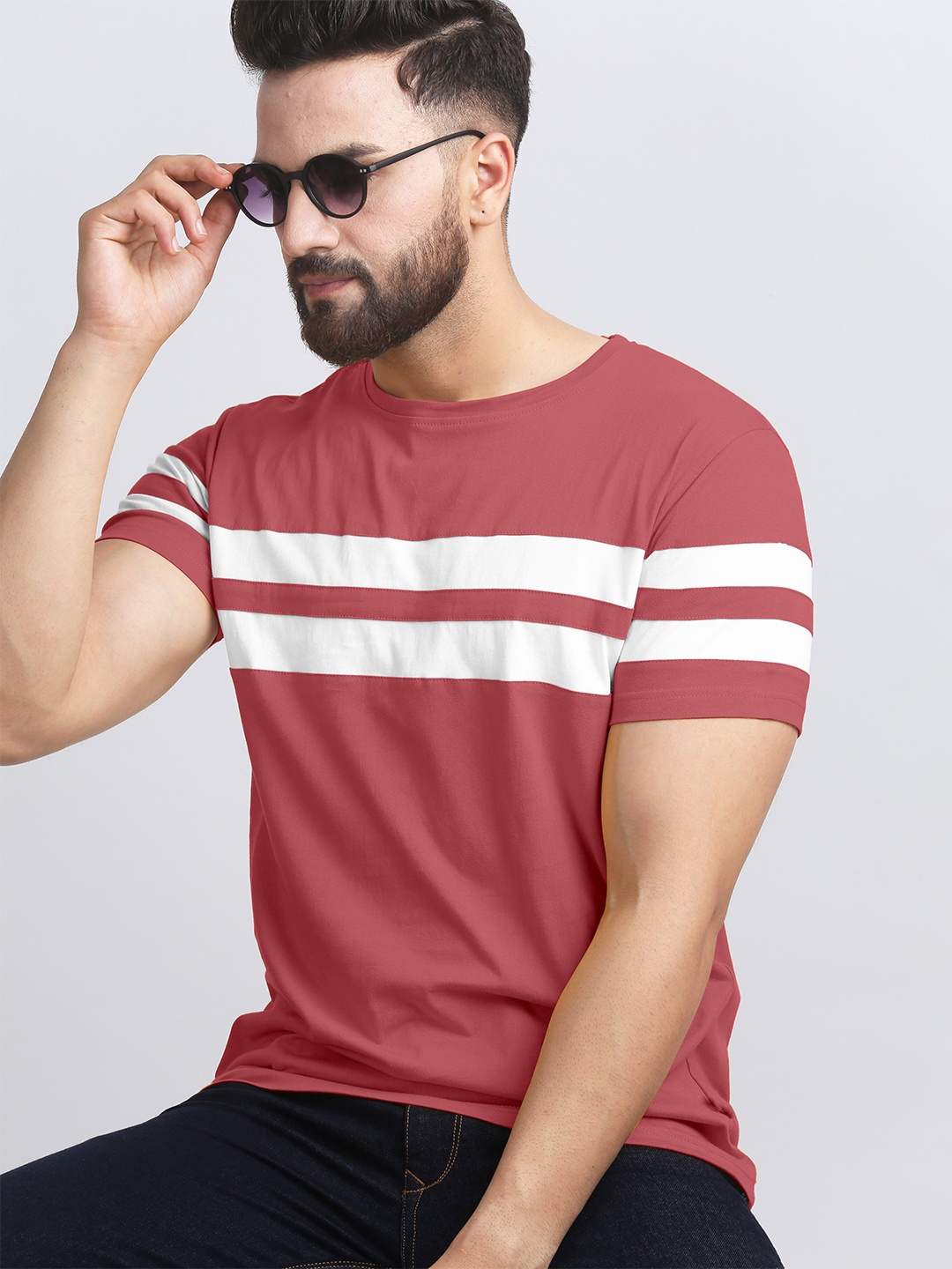 

AUSK Striped Round Neck Half Sleeves T-shirt, Peach