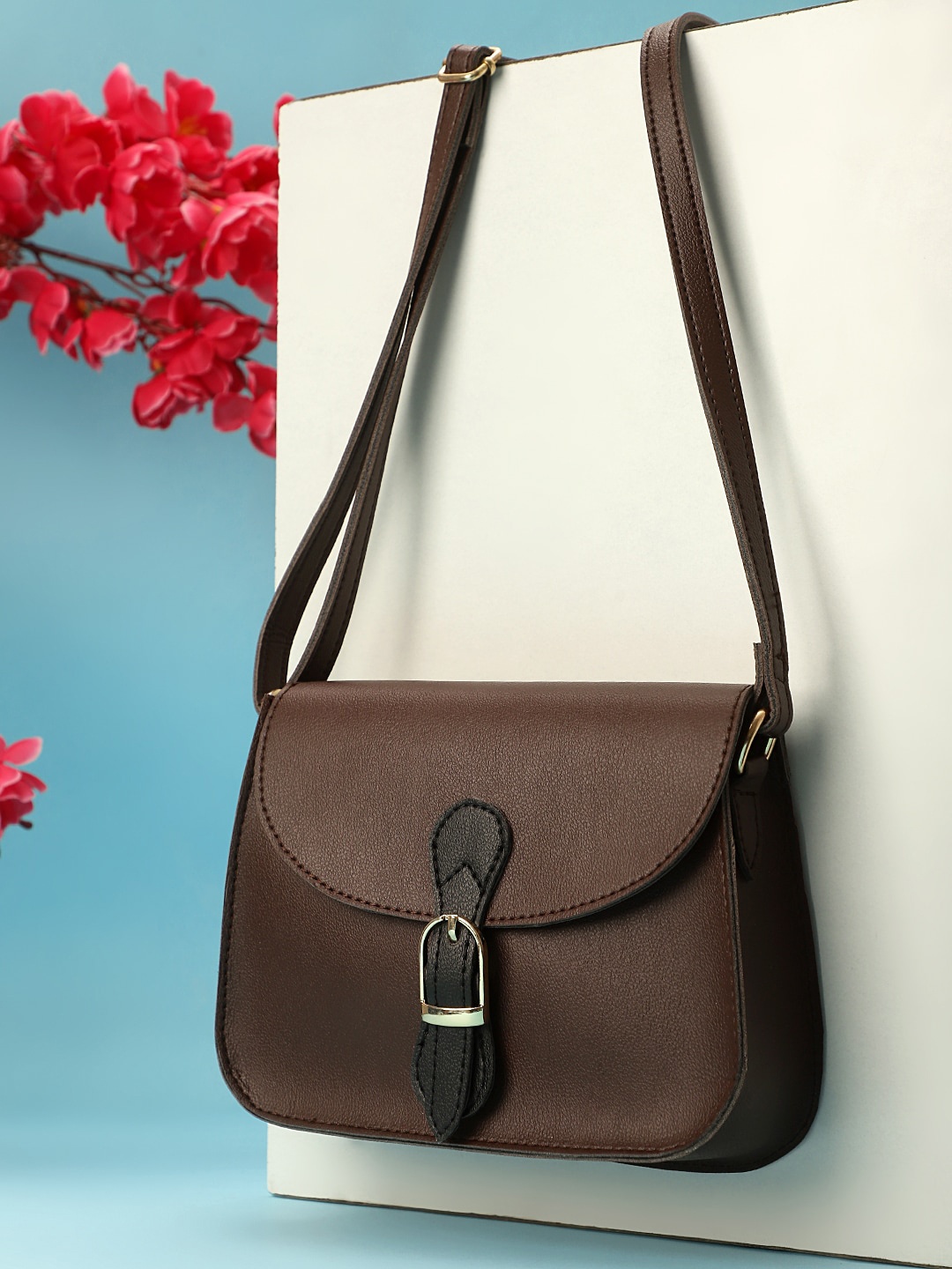

LEGAL BRIBE Belt Buckle Structured Sling Bag, Brown