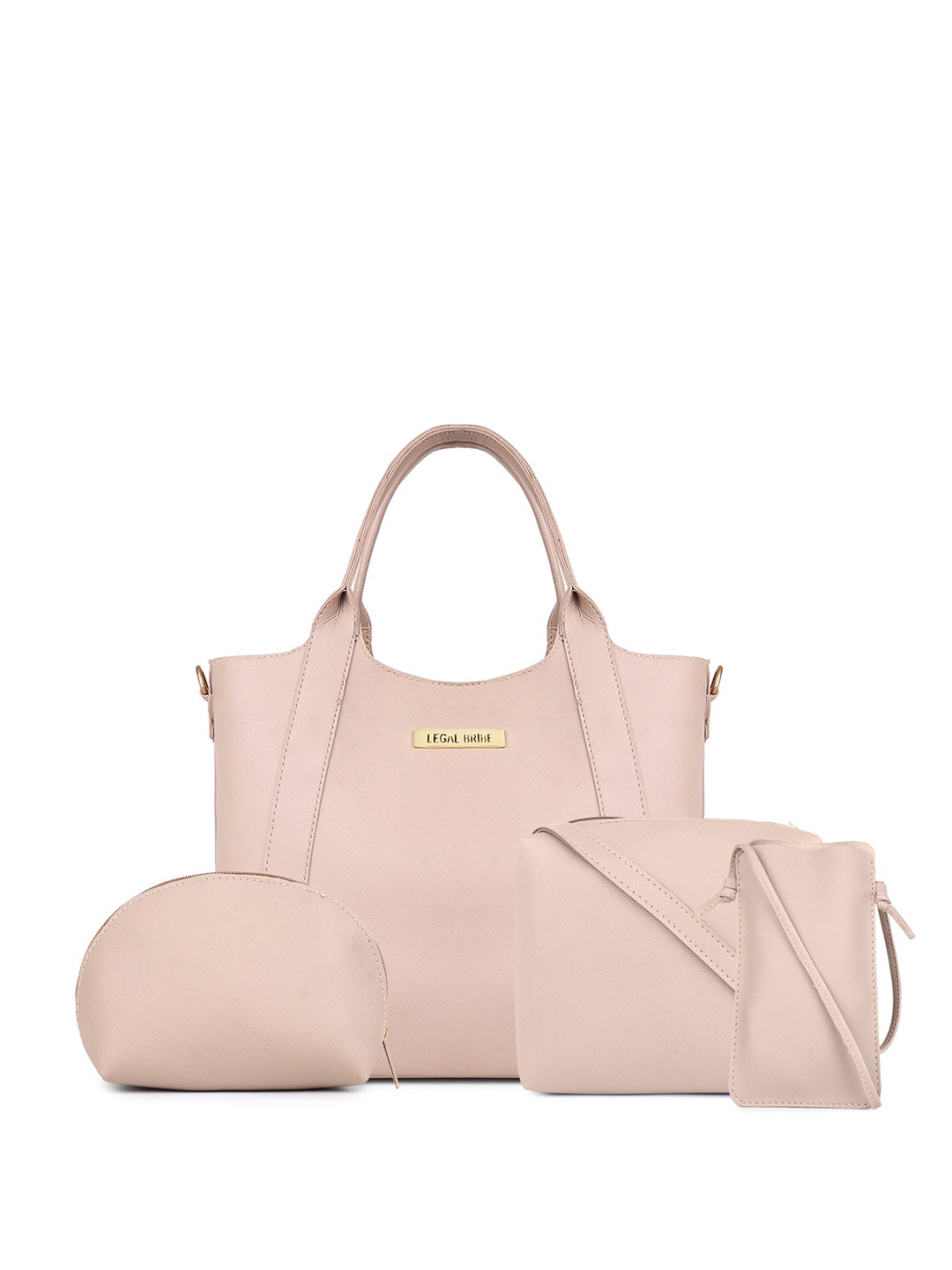 

LEGAL BRIBE Set Of 4 Structured Handheld Bag With Sling Bag, Hand Pouch, Mobile Pouch, Beige