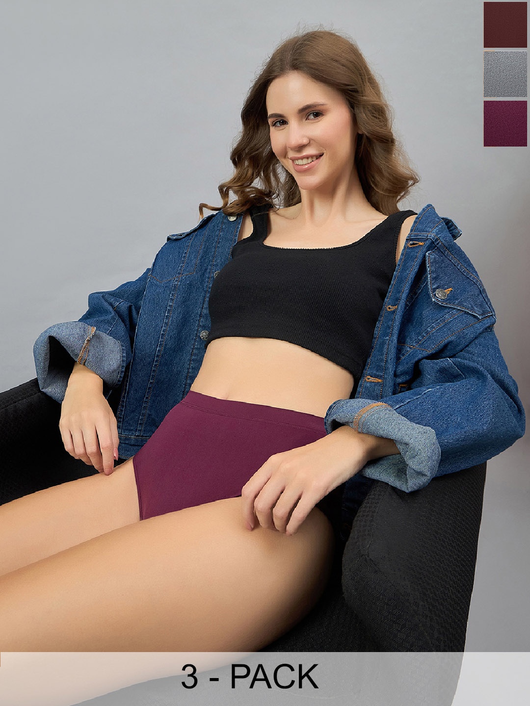 DressBerry Seamless Pack Of 3 Hipster Briefs DB_W_BF_D1004_03-B, Maroon