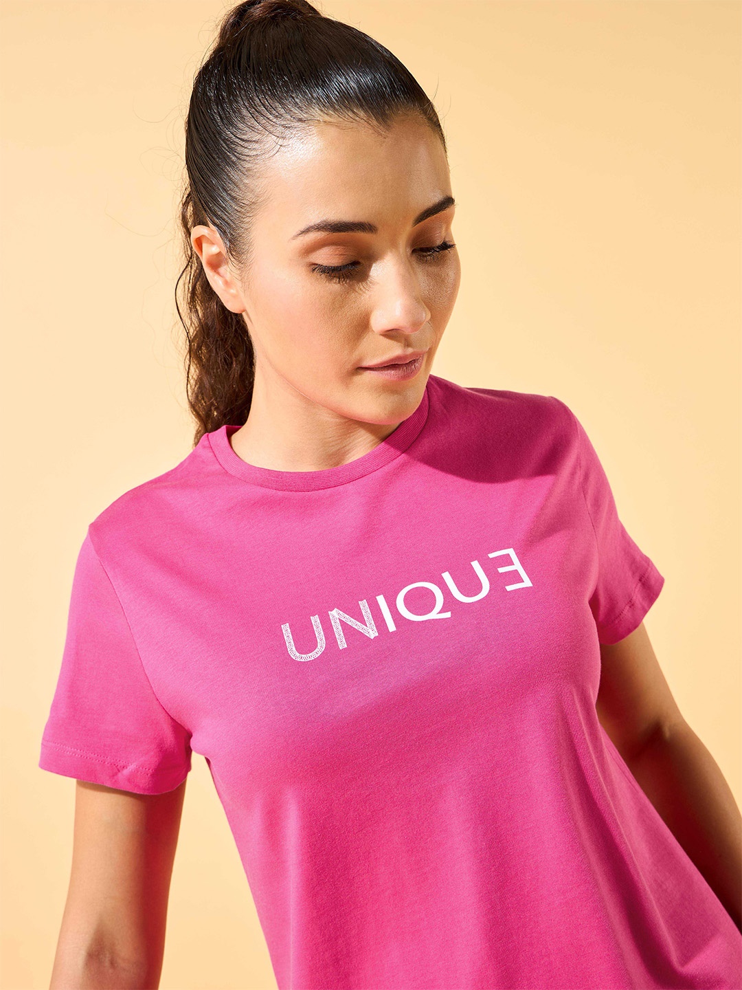 

CULT Round Neck Printed Pure Cotton T-Shirt, Pink