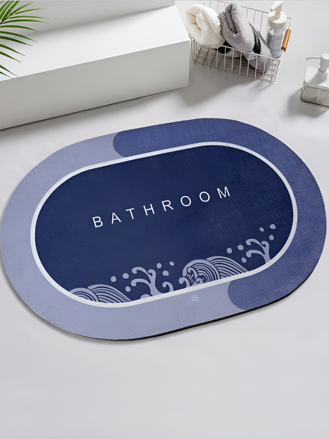 

Saral Home Blue Printed 1000 GSM Anti-Skid Bath Rug