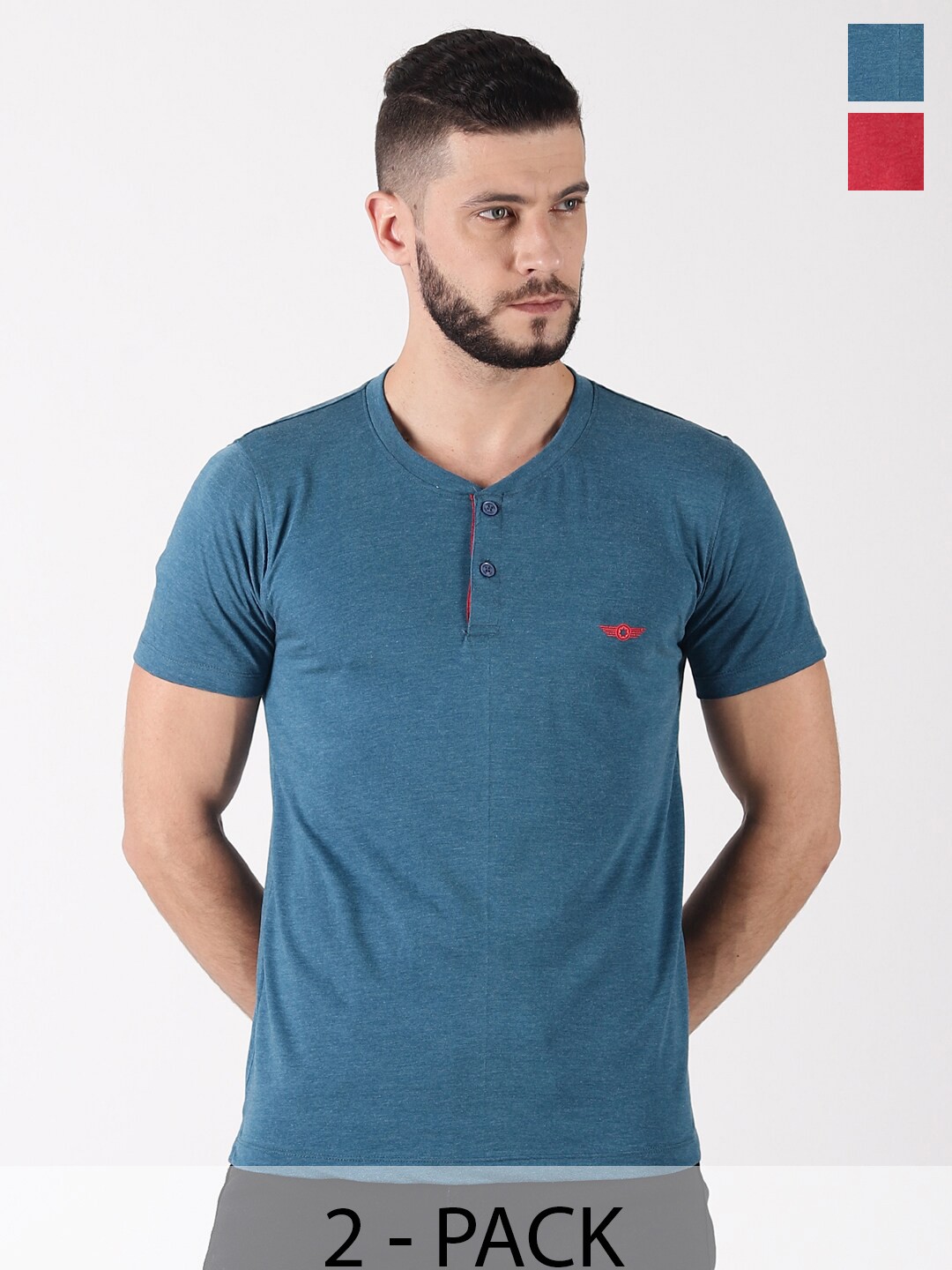 

Force NXT Pack Of 2 Round Neck Cotton Casual T-shirts, Blue