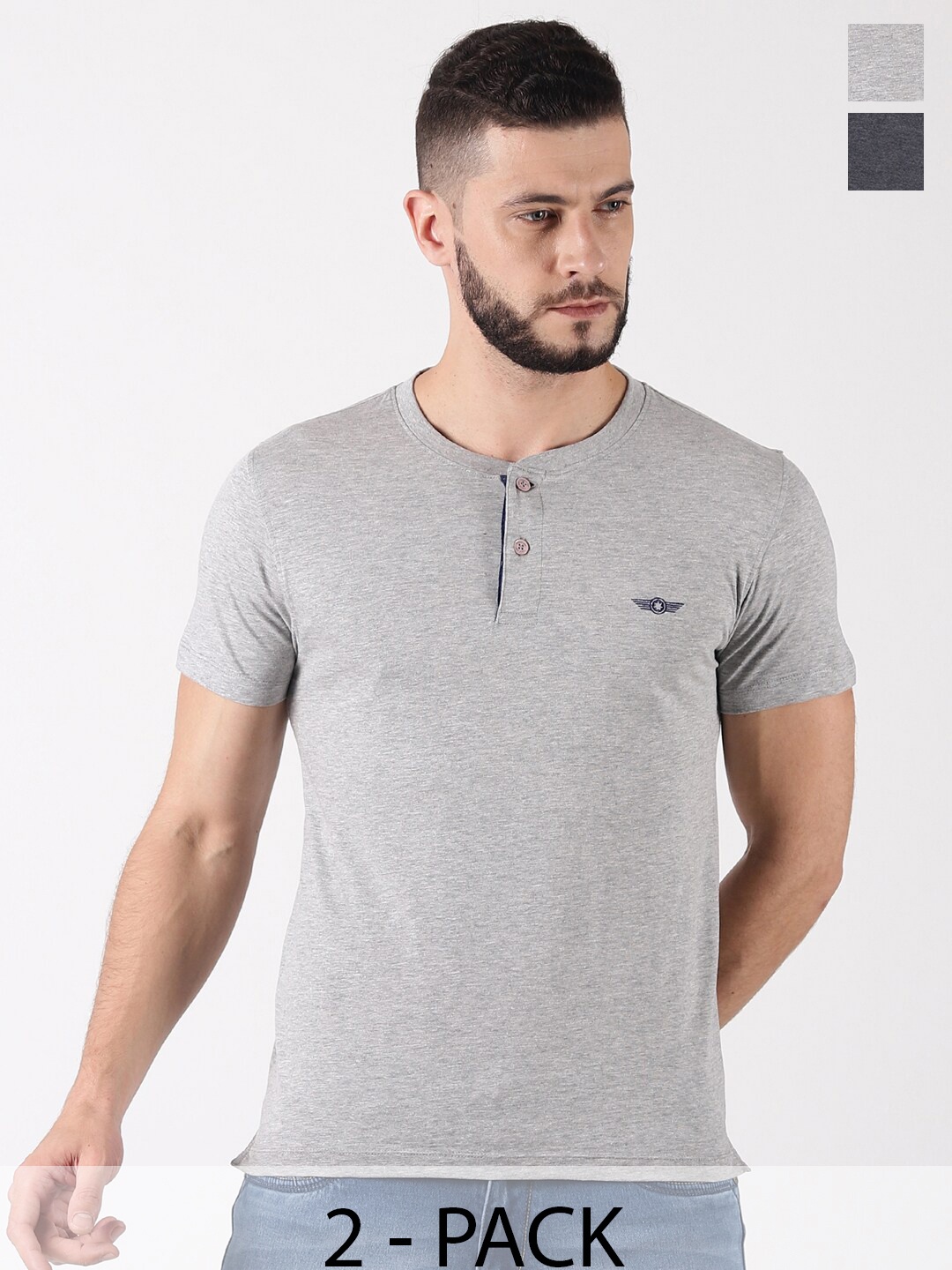 

Force NXT Pack Of 2 Round Neck Cotton Casual T-shirts, Black