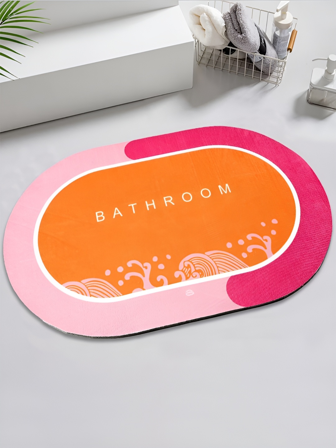 

Saral Home Pink & Orange Printed 1000 GSM Anti-Skid Bath Rug
