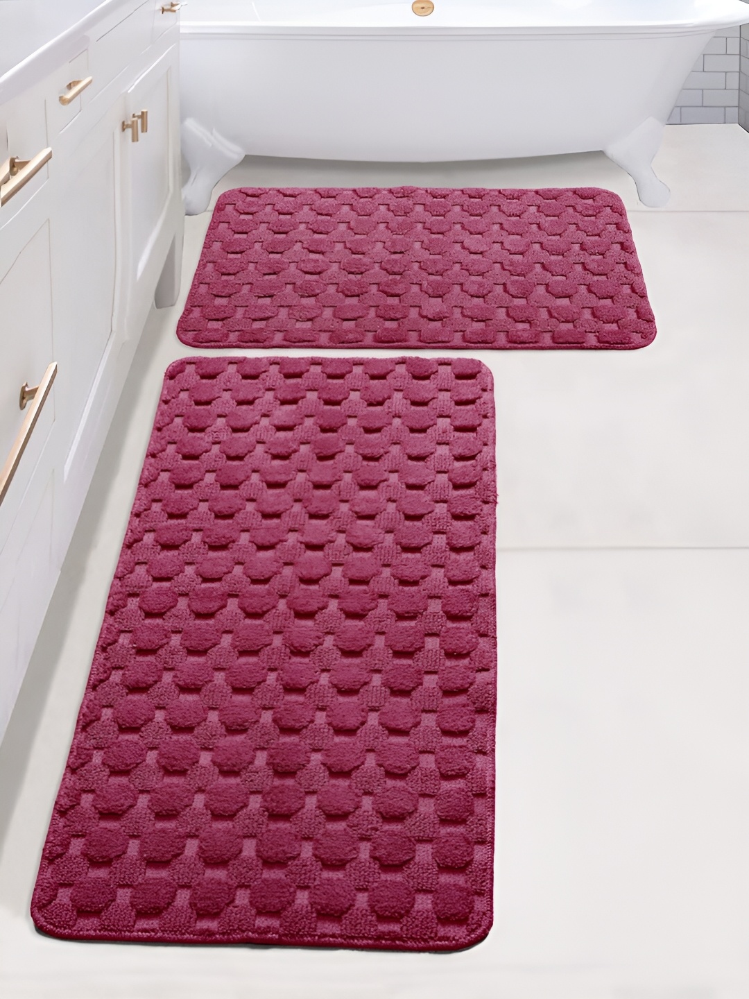 

Saral Home YANO Maroon 2 Pieces Textured 3000 GSM Cotton Antiskid Bath Mat & Runner