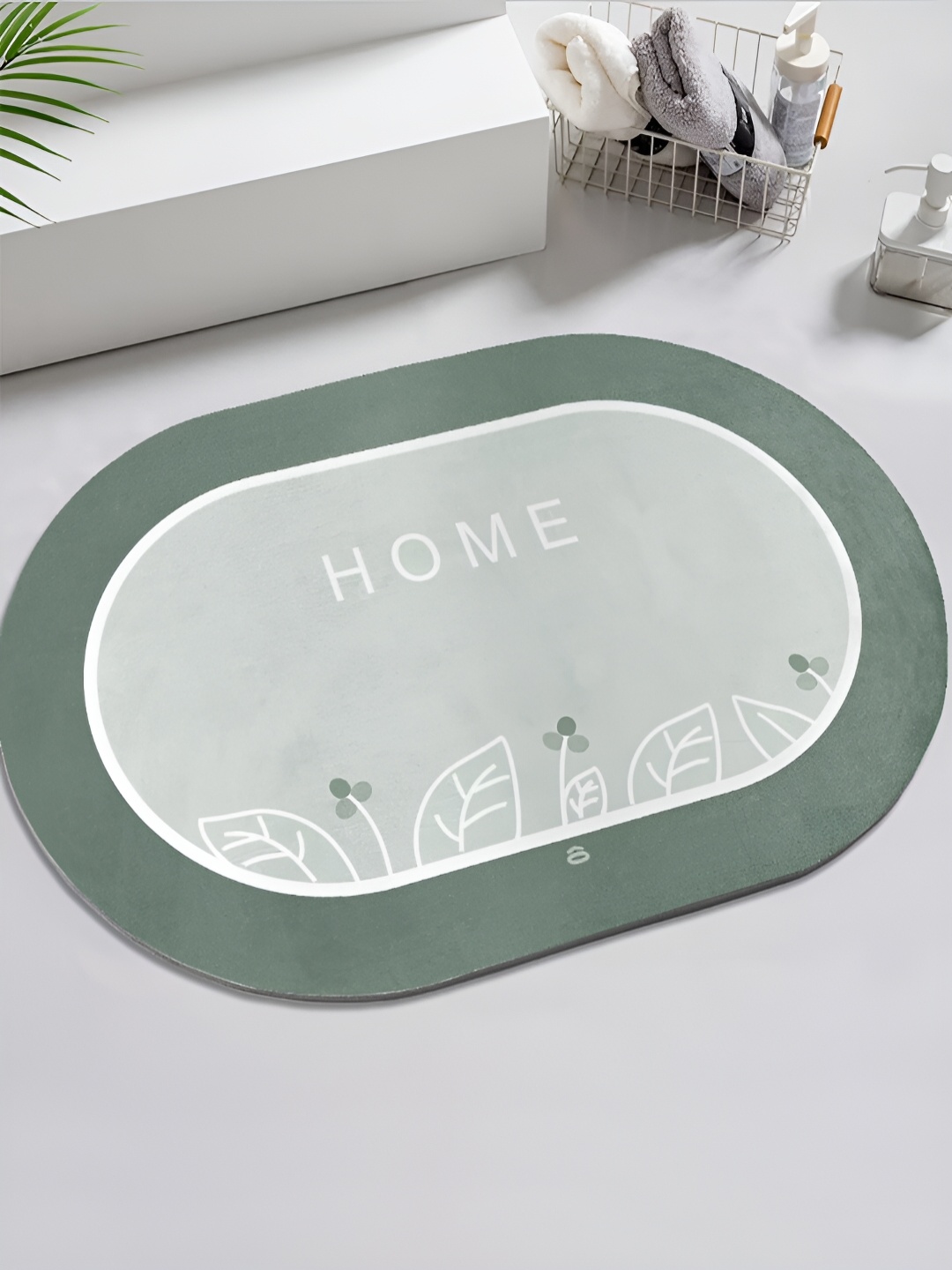 

Saral Home Green & Grey Printed 1000 GSM Anti-Skid Bath Rug