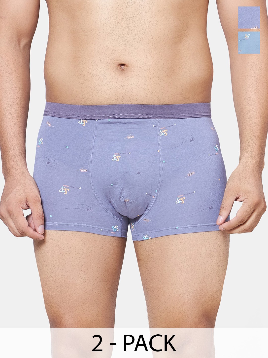 

PLUMBURY Pack Of 2 Printed Trunks PLMB/SPANTY220GR/DGRM, Grey