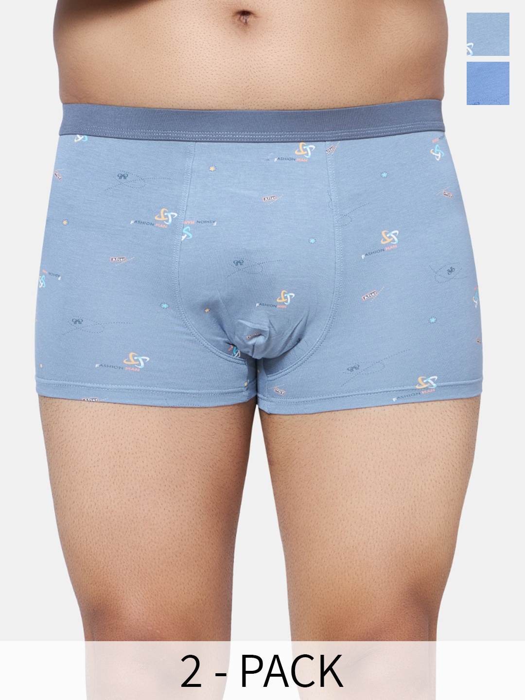 

PLUMBURY Pack Of 2 Printed Cotton Trunks, Blue