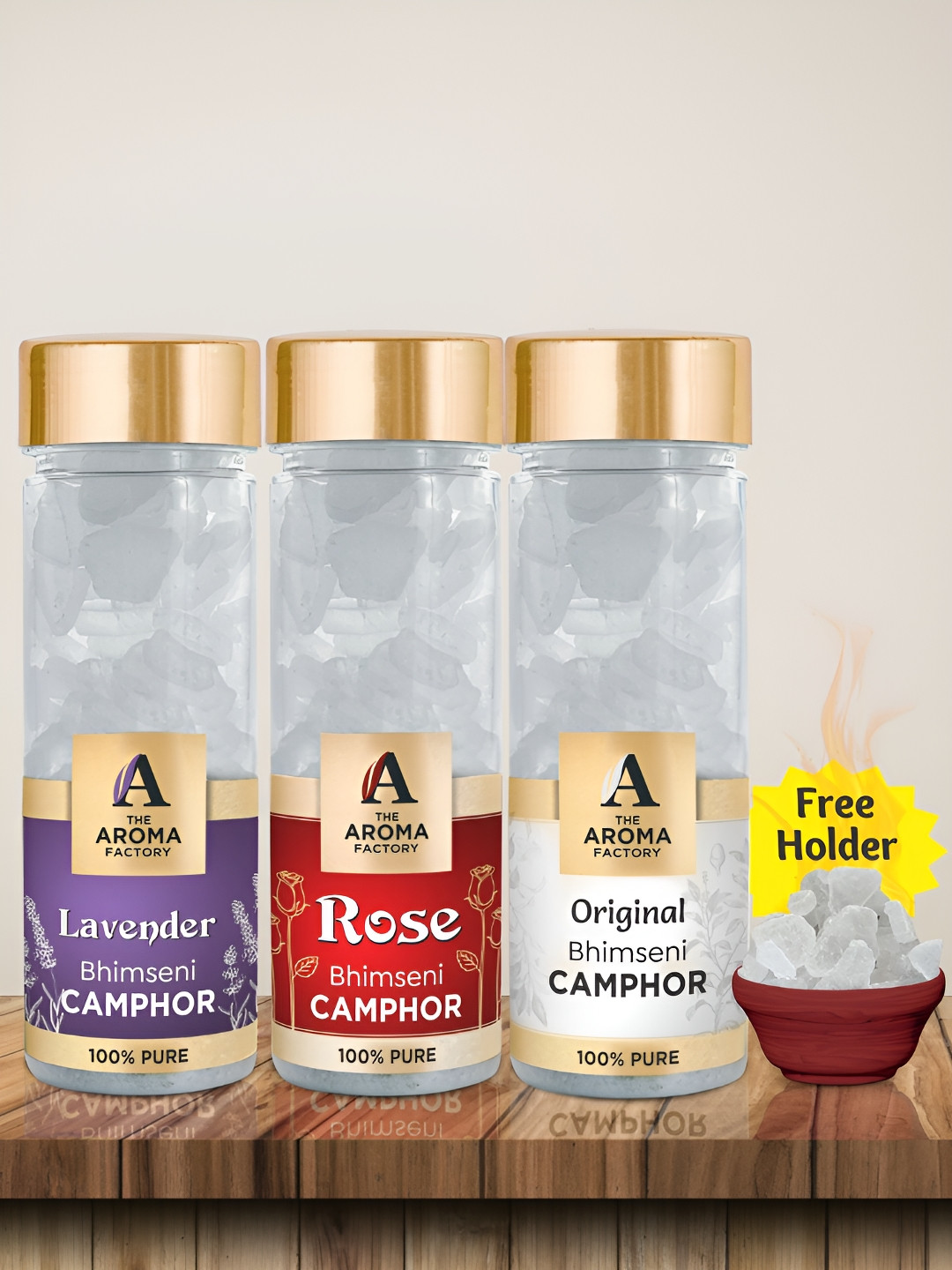 

The Aroma Factory 3-Pcs White Lavender, Rose & Original Bhimseni Scented Camphor