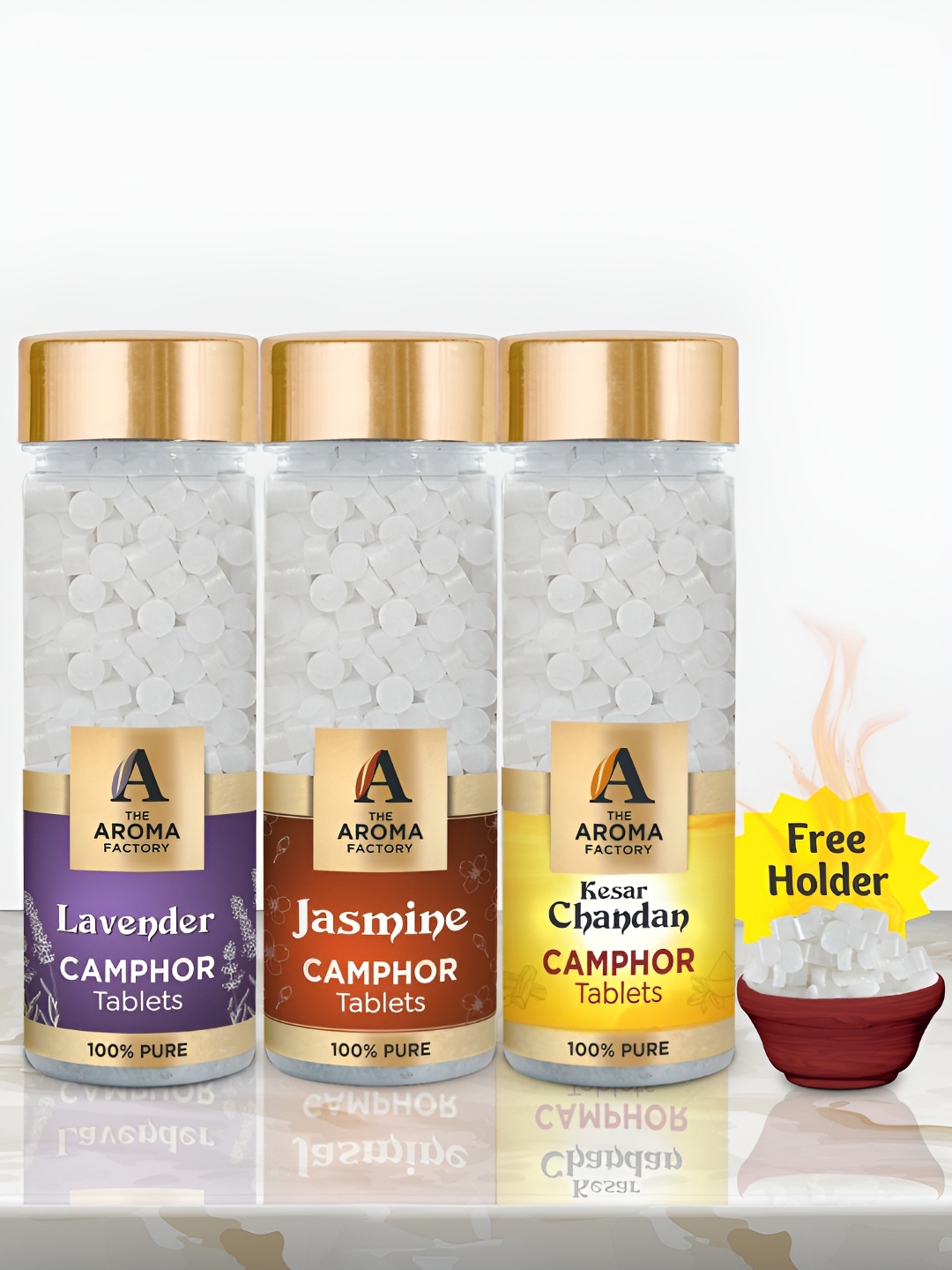 

The Aroma Factory White 3 Pieces Lavender, Jasmine & Kesar Chandan Scented Camphors