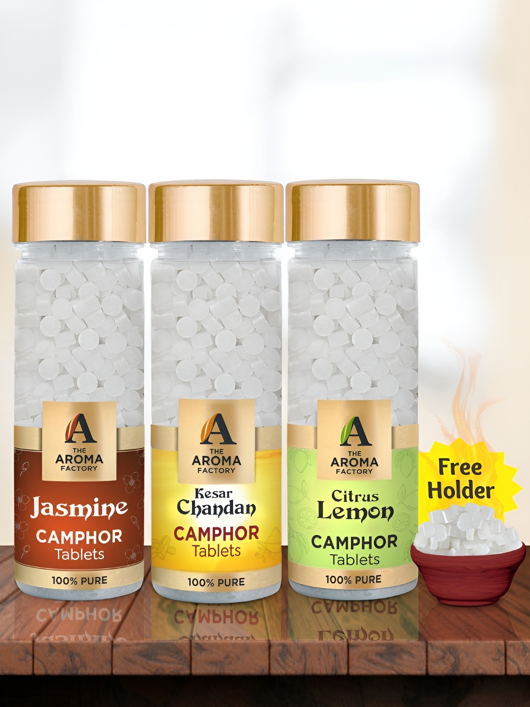

The Aroma Factory 3-Pcs White Jasmine, Kesar Chandan & Citrus Lemon Scented Camphors