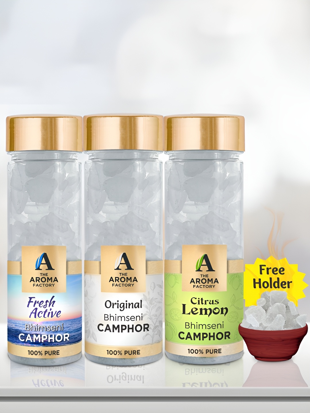 

The Aroma Factory 3-Pcs White Fresh Active, Original & Lemon Bhimseni Pooja Camphor