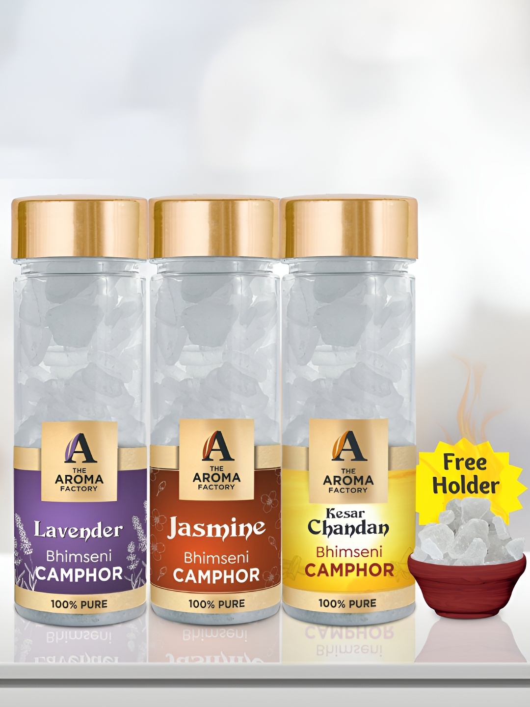 

The Aroma Factory 3-Pcs White Lavender Jasmine & Chandan Bhimseni Pooja Camphor