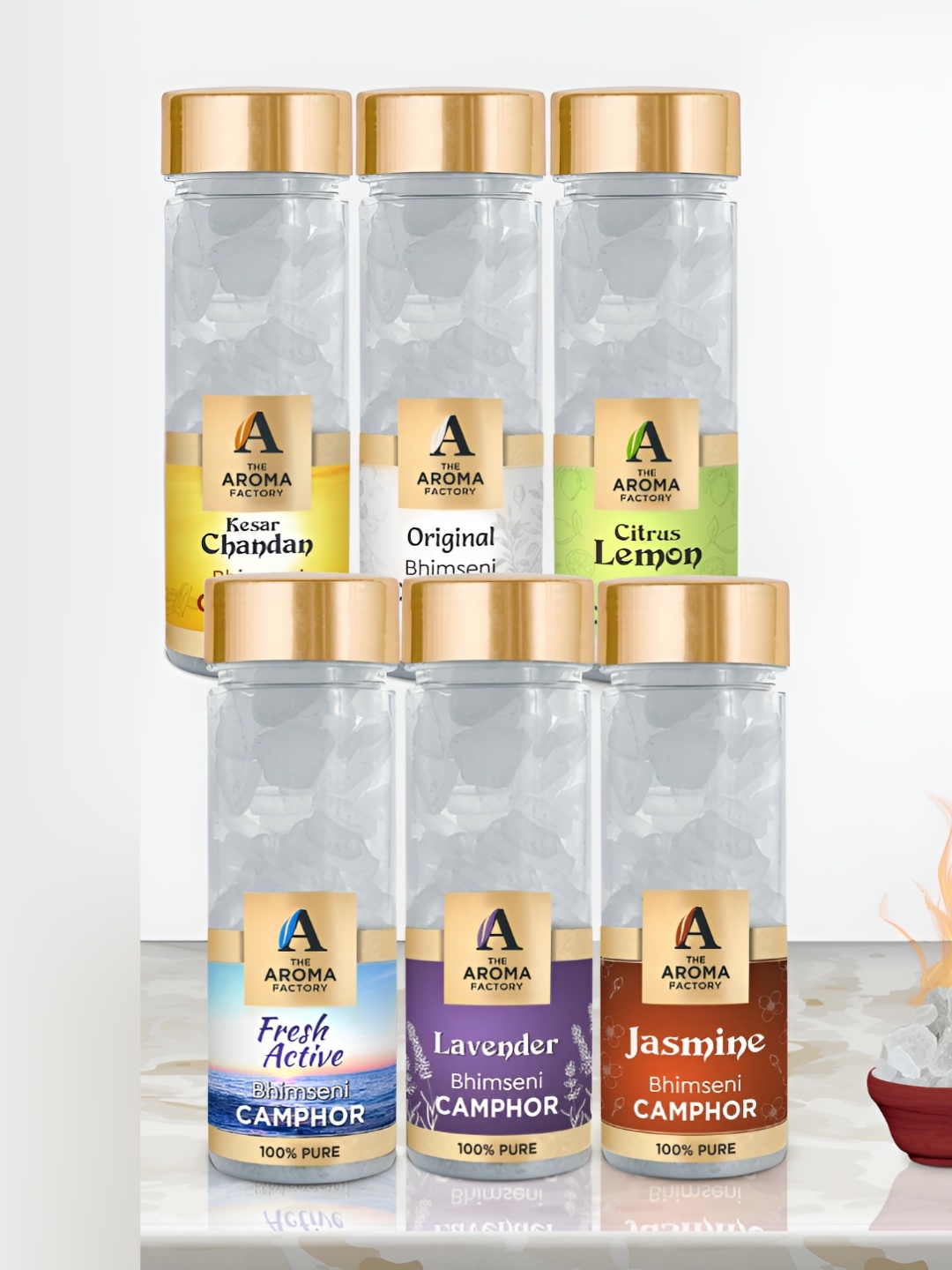 

The Aroma Factory White 6 pcs Chandan Orignal Lemon Fresh Active Lavender Jasmine Camphor