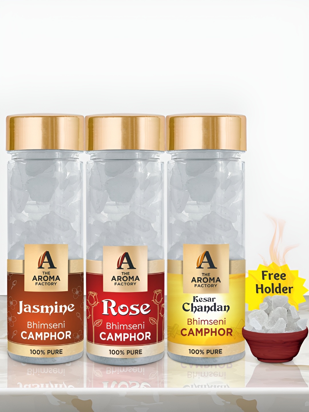 

The Aroma Factory White 3 Pieces Jasmine Rose & Kesar Chandan Bhimseni Pooja Camphor