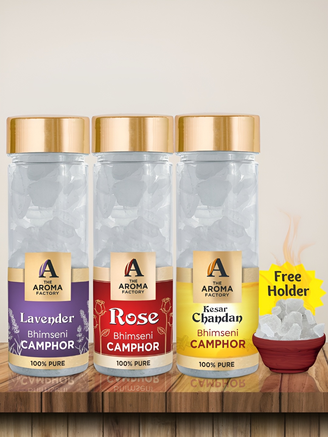 

The Aroma Factory 3-Pcs White Lavender, Rose & Kesar Chandan Bhimseni Scented Camphors