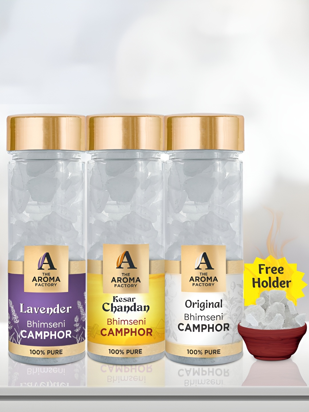 

The Aroma Factory 3-Pcs White Lavender,Chandan & Original Bhimseni Scented Camphors