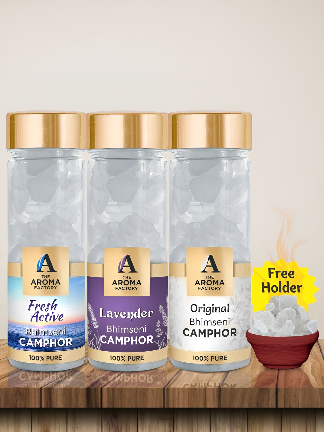 

The Aroma Factory 3-Pcs White Fresh,Lavender & Original Bhimseni Scented Camphors