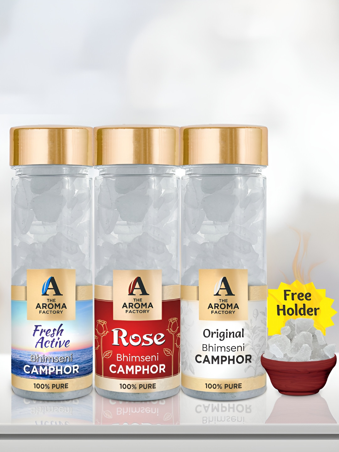 

The Aroma Factory 3-Pcs White Fresh Active, Rose & Original Bhimseni Scented Camphors