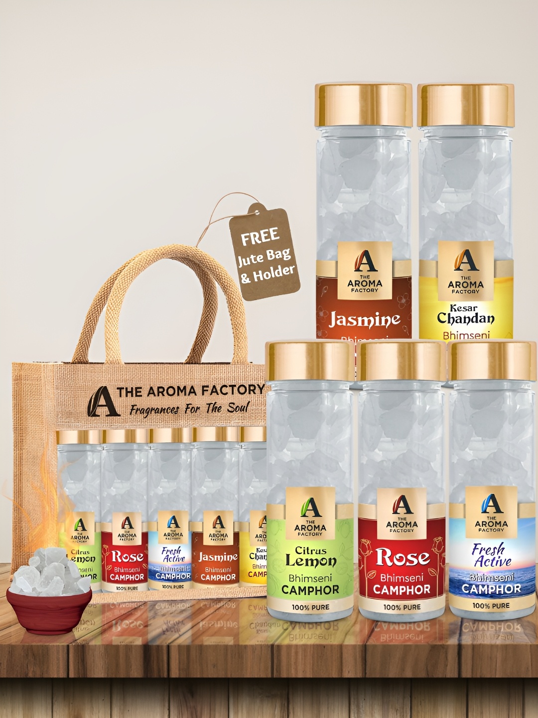 

The Aroma Factory 5-Pcs White Lemon,Rose,Fresh,Jasmine & Chanan Scented Camphors