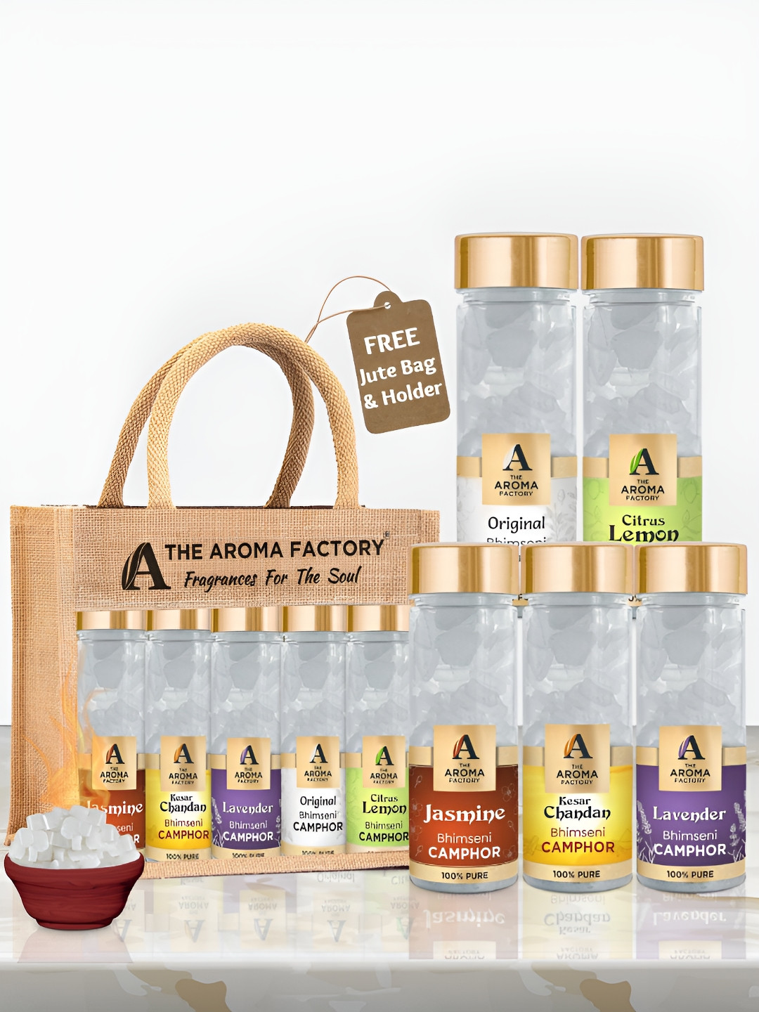 

The Aroma Factory 5-Pcs White Jasmine,Chandan,Lavender,Original & Lemon Scented Camphors