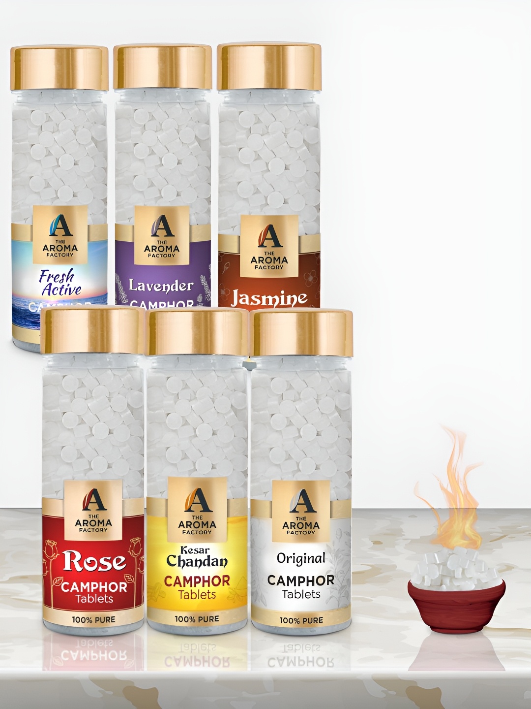 

The Aroma Factory White 6 Pcs Fresh Lavender Jasmine Rose Chandan Orignal Scented Camphors