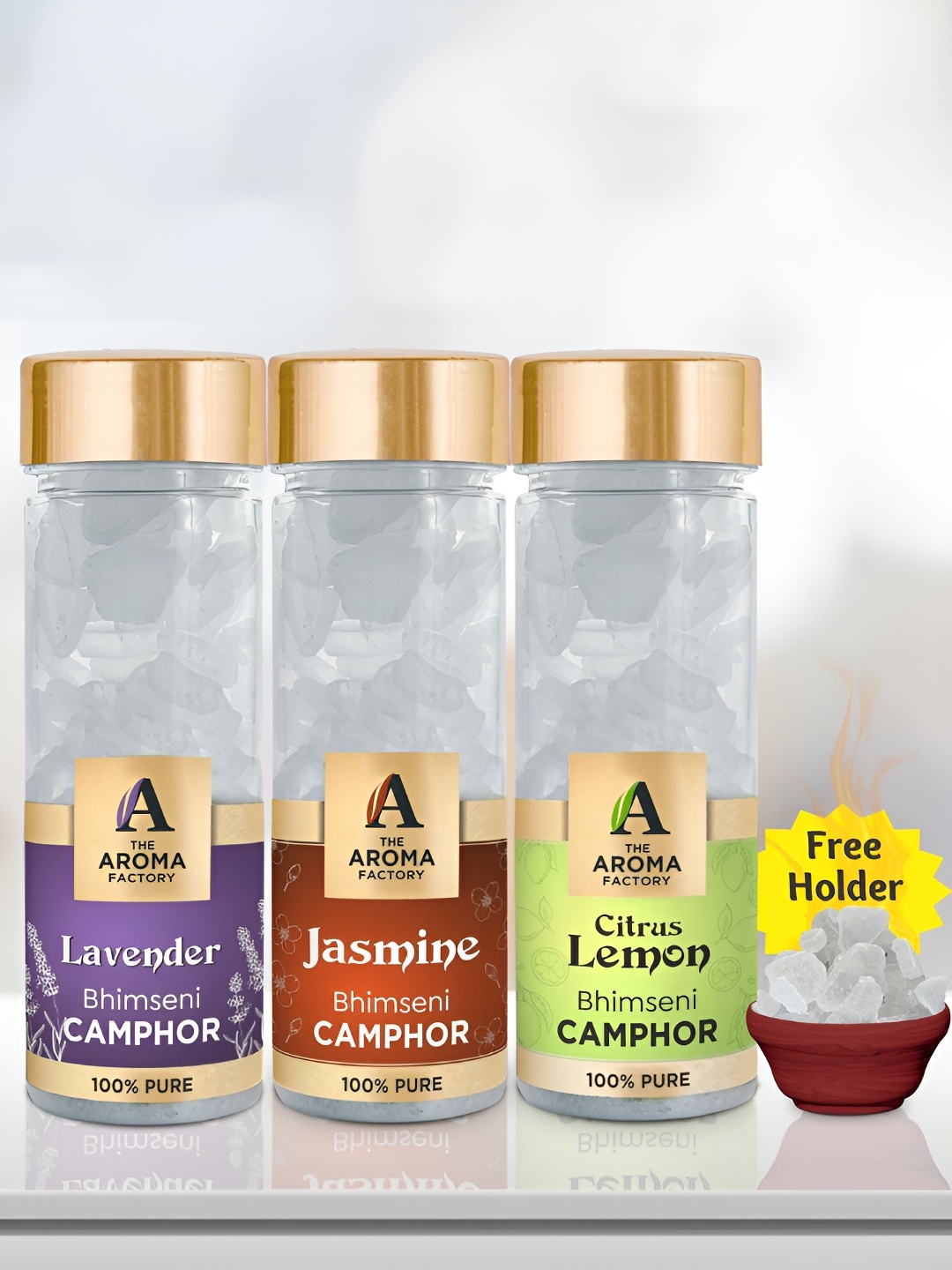 

The Aroma Factory 3-Pcs White Lavender,Jasmine & Lemon Bhimseni Scented Camphors