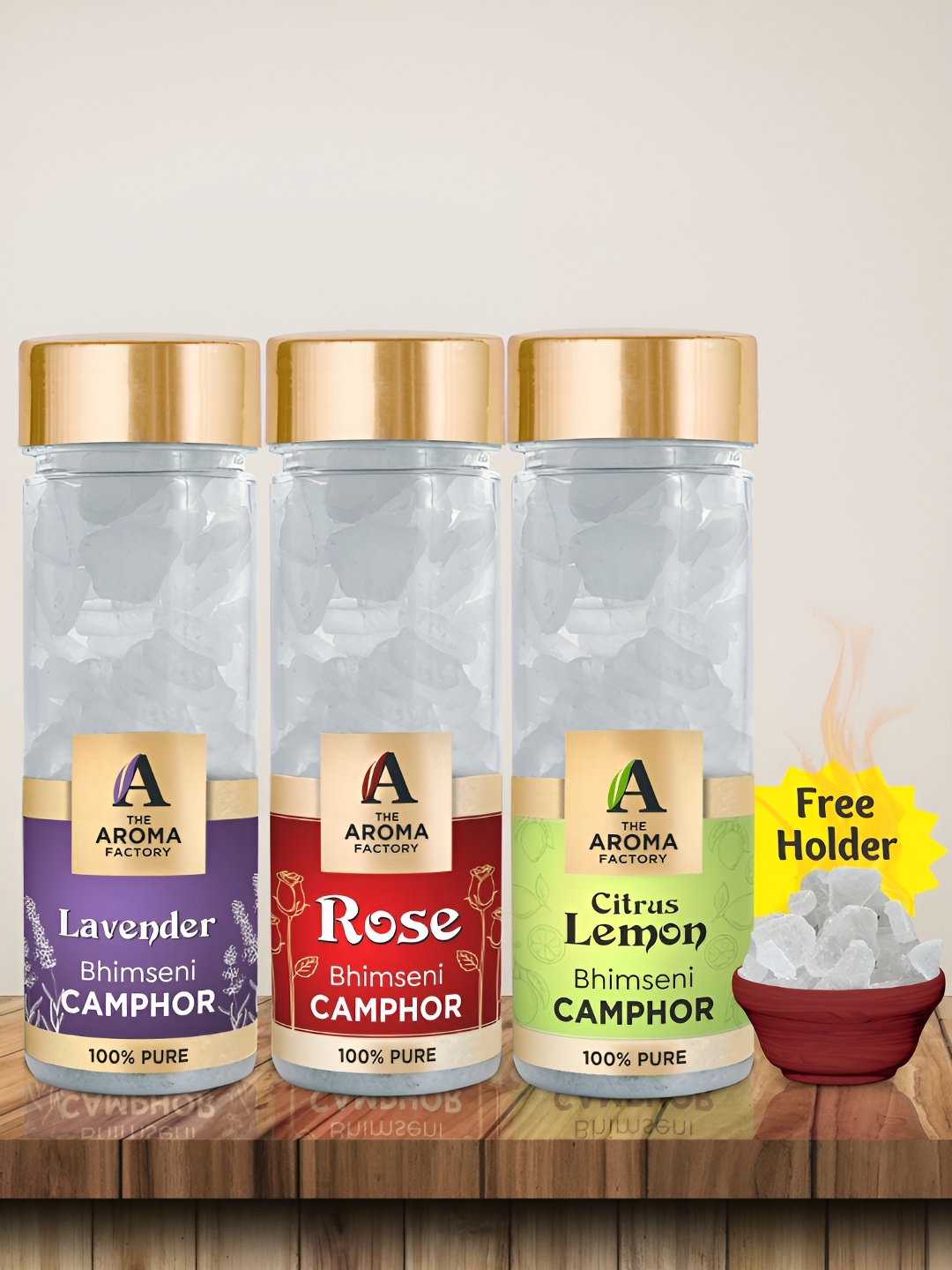 

The Aroma Factory White 3 Pcs Lavender Rose & Citrus Lemon Bhimseni Pooja Camphor