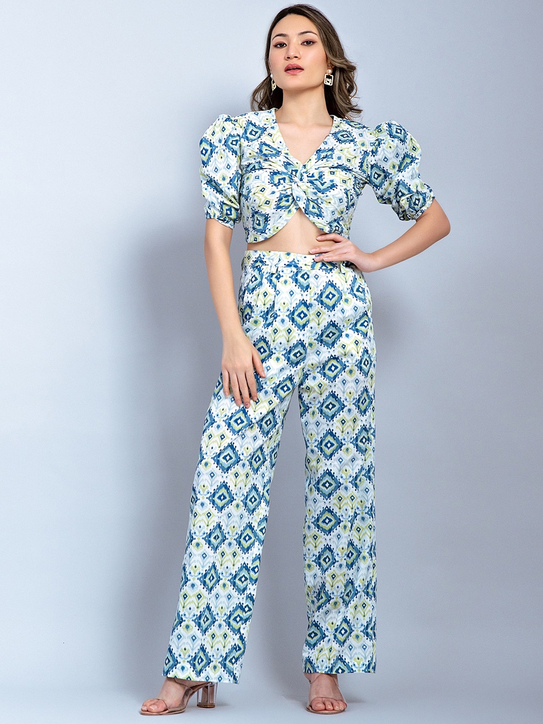 

GARDEN PARTY Printed Pure Cotton Relaxed-Fit Top & Trousers, White