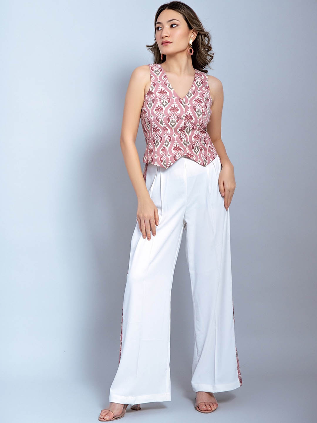 

GARDEN PARTY Ikat Printed Pure Cotton Relaxed-Fit Waistcoat & Trousers, Pink