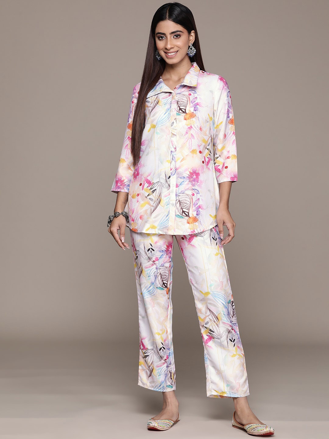 

KALINI Printed Shirt With Trousers Co-Ords Set, Pink