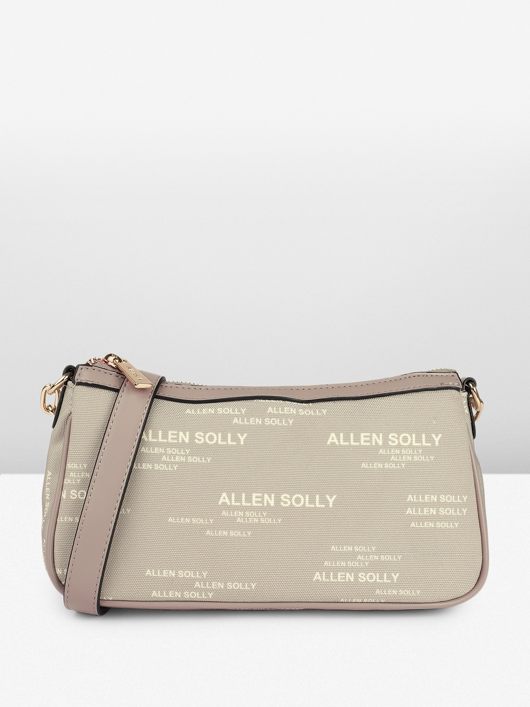 

Allen Solly Brand Logo Printed Structured Sling Bag, Grey