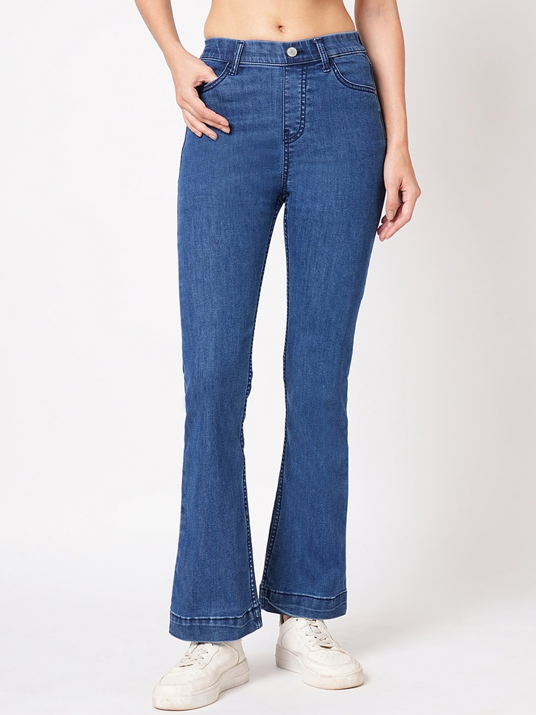 

Kraus Jeans Women Flared High Rise Clean Look Jeans, Blue