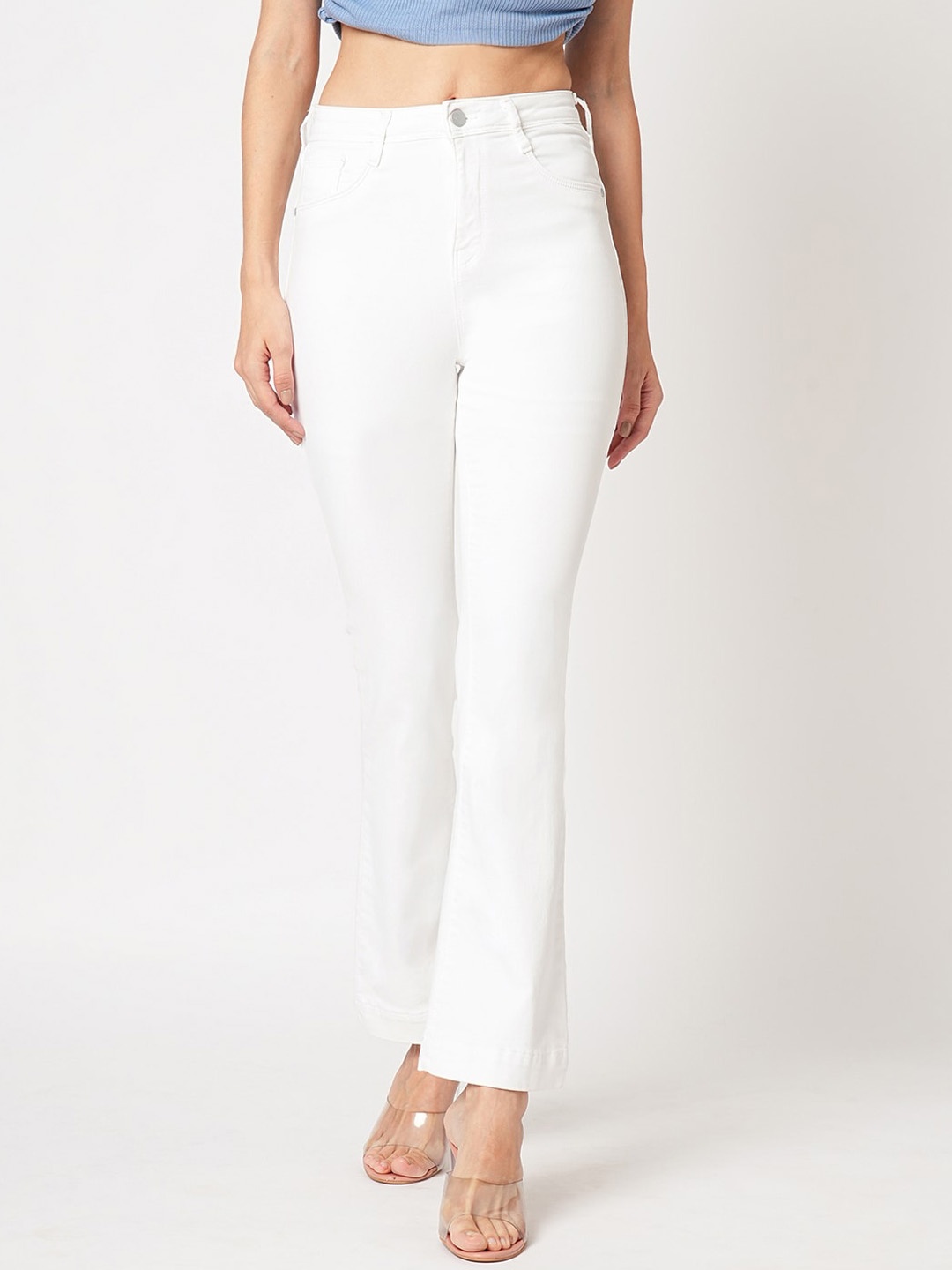 

Kraus Jeans Women Flared High Rise Clean Look Jeans, White