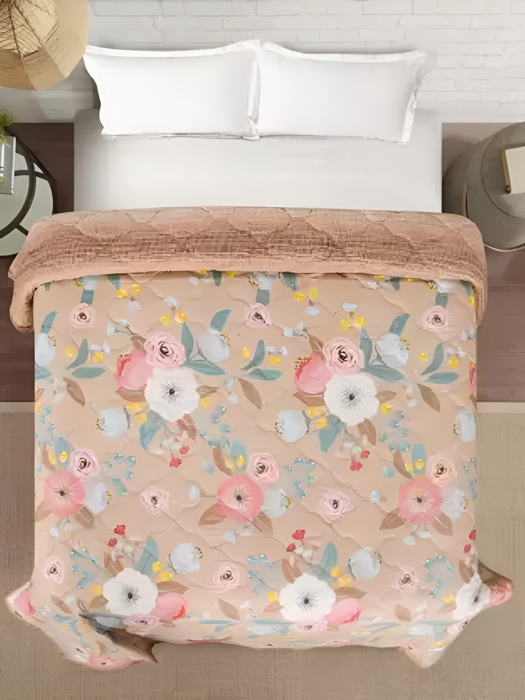 

Signature Peach & White 2 Pieces Floral Microfiber AC Room 350 GSM Single Bed Comforters