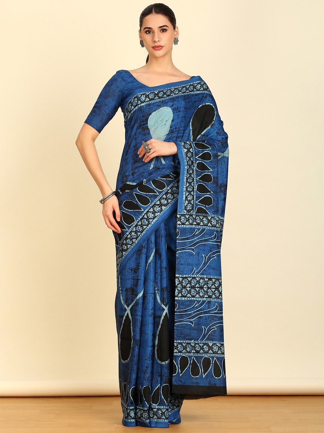 

Soch Abstract Printed Pure Chiffon Saree, Blue