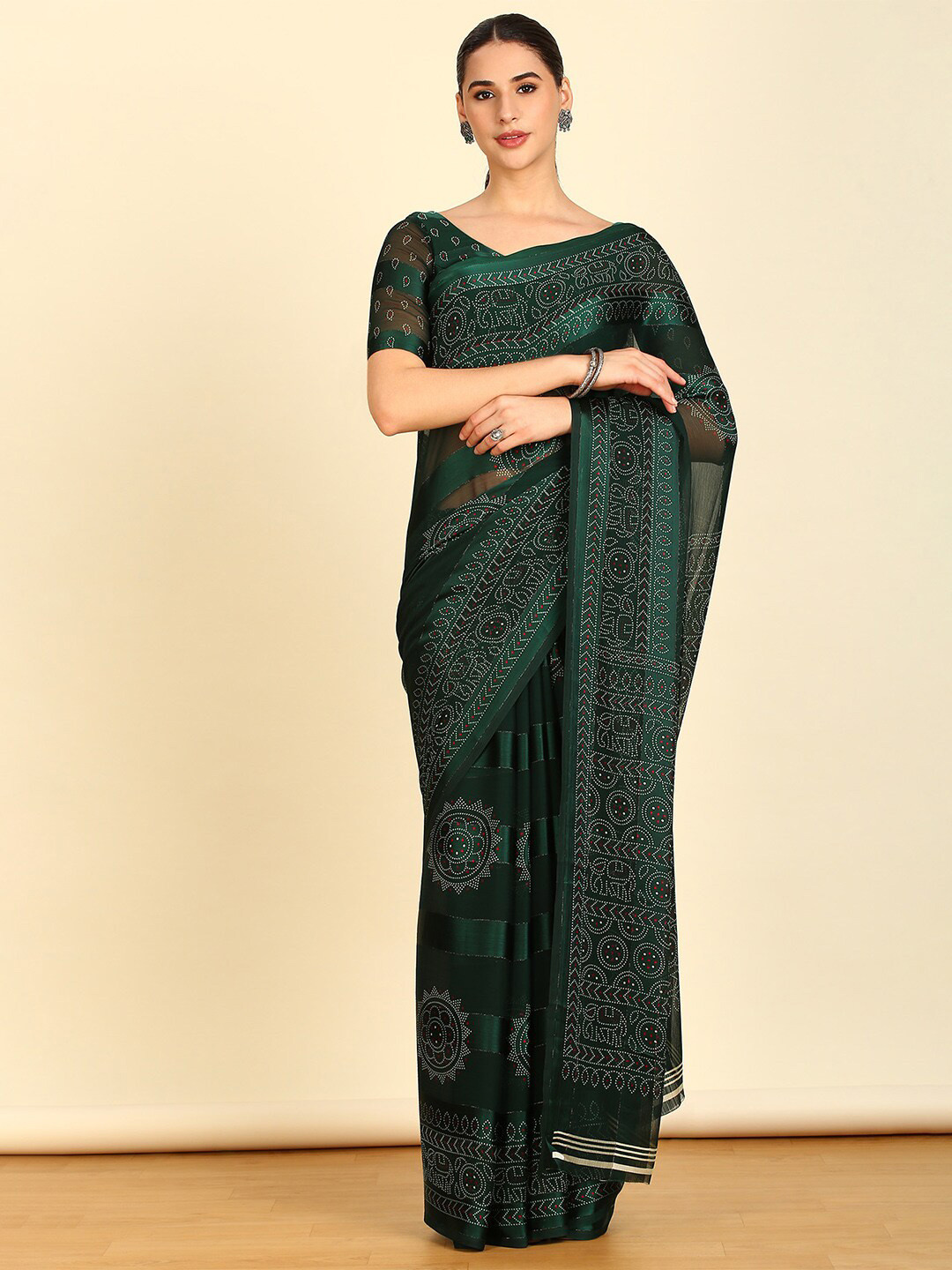 

Soch Abstract Printed Pure Chiffon Saree, Green