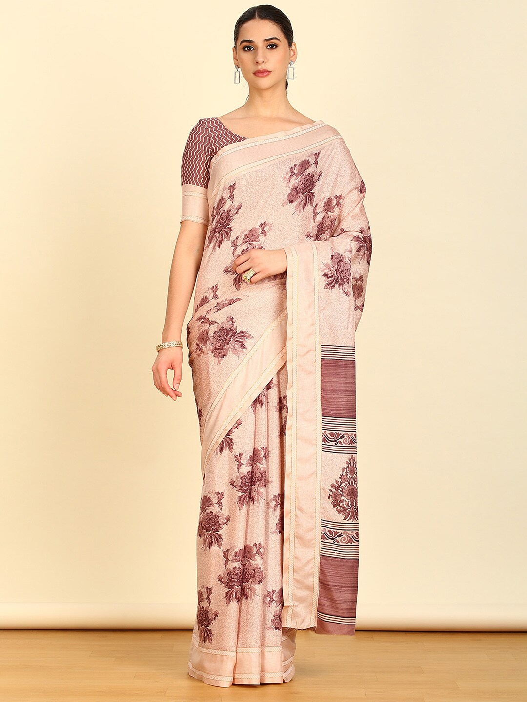 

Soch Floral Printed Art Silk Saree, Pink