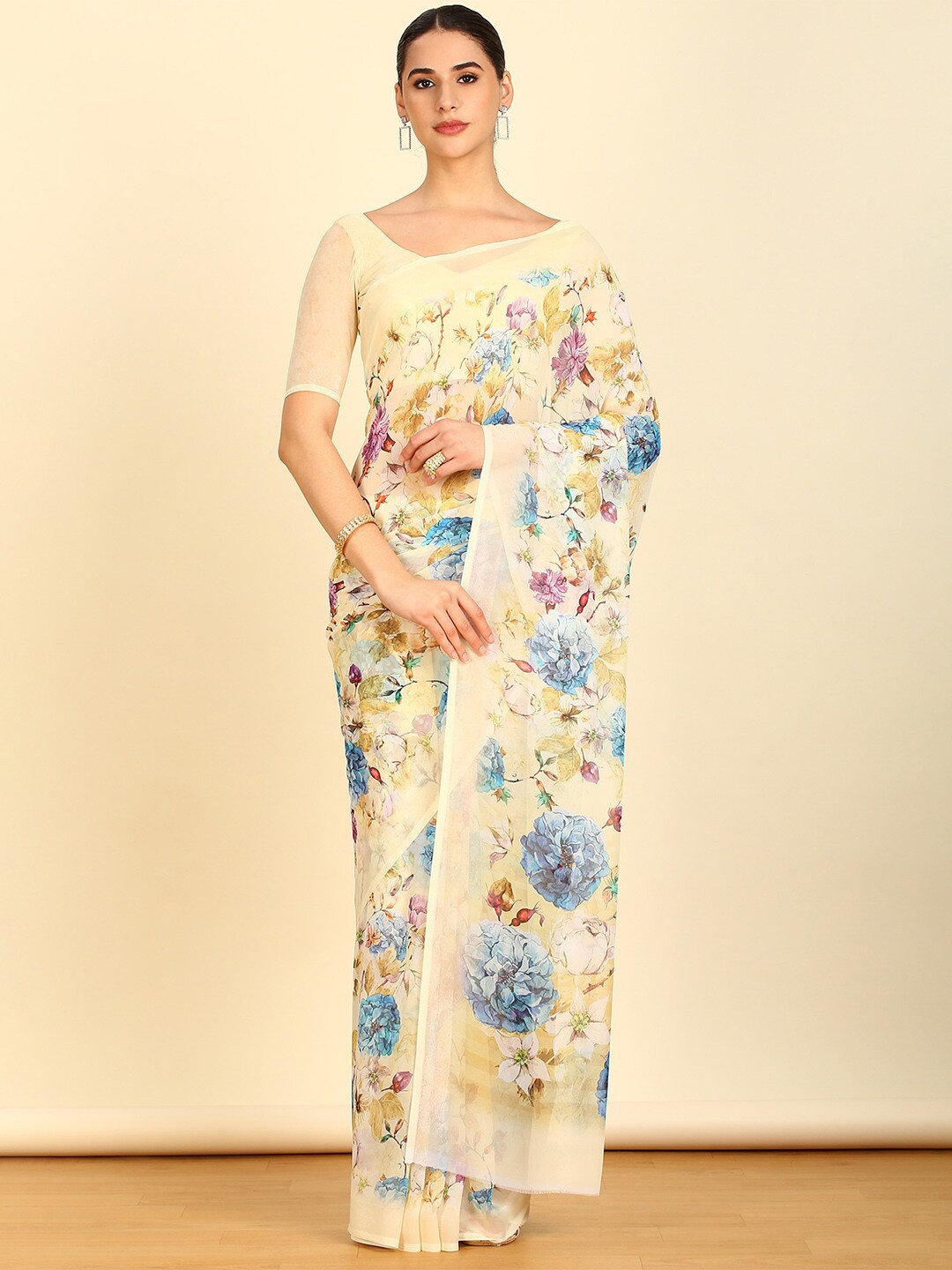 

Soch Floral Printed Pure Georgette Saree, Yellow