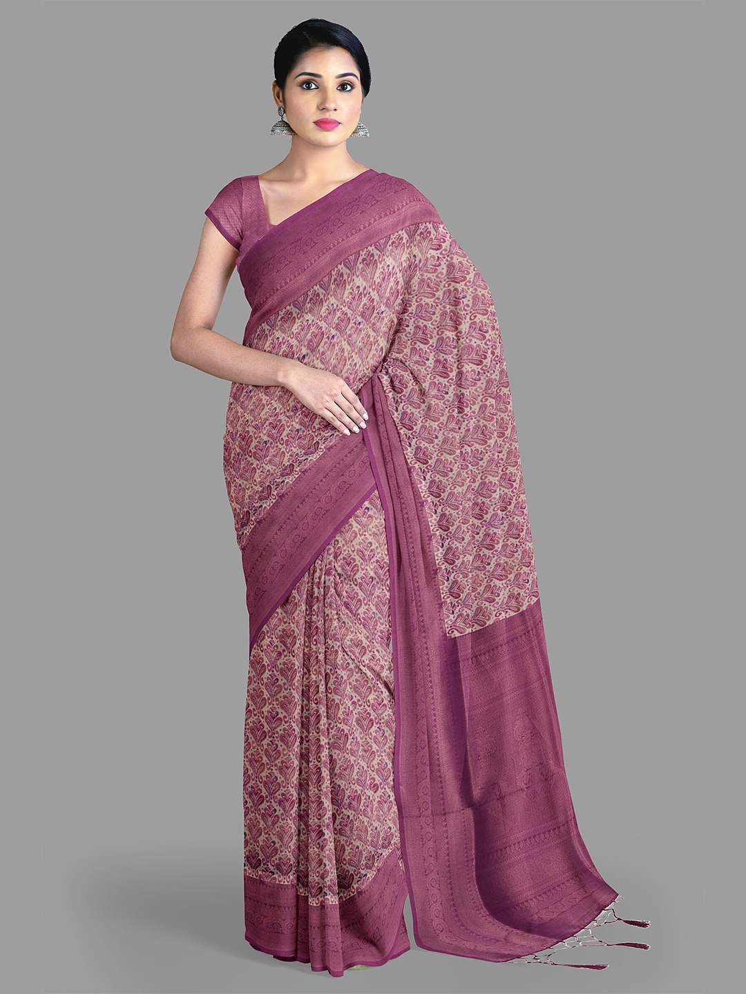 

The Chennai Silks Floral Printed Kanjeevaram Saree, Pink